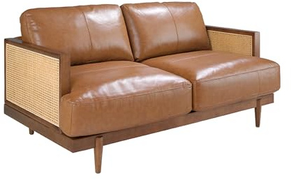 Ángel Cerdá – 2-sitzer-Sofa Aus Braunem Leder – Avantgarde, Eleganz und Komfort Mit Rattan-Details Für Wohnzimmer – 164 X 96 X 83 cm