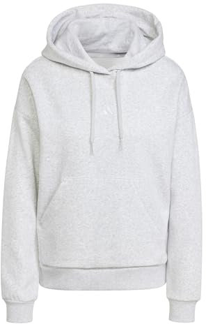 adidas Women's Essentials SMALL Logo Feel Cozy Hoodie, Light Grey Heather/White, L