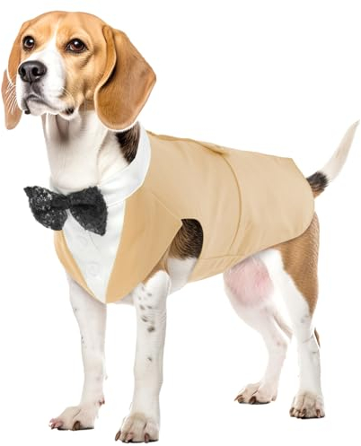 Hund Smoking Anzug, Hunde Fliege Hochzeit Formelles Hunde-Smoking-Bandana Hund Hochzeit Outfit Hunde Geburtstag Hunde Kleidung für Weihnachten(Champagner, XL)