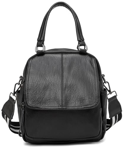 Elegant Damen Leder Rucksack, Stilvoll Multifunktionaler Lederrucksack 3-in-1 mit Schultergurt als Backpack Umhängetasche und Handtasche, Mehrere Fächer Diebstahlschutz Bag für Arbeit Schule Reise