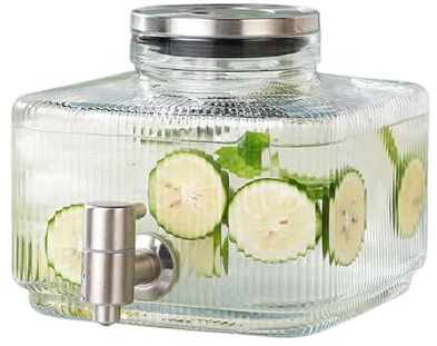 NJDQFA Fontaine À Boire en Verre,avec Robinet Et Support en Acier Inoxydable,Distributeur De Boissons avec Robinet,Distributeur De Boissons en Pot en Verre,Without Bracket,D Faucet