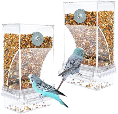 Automatischer Futterspender für Vögel Papageien Acryl Transparent Vogelfutterhaus Sittiche Käfig Futterautomat Vogelfutterspender Käfigzubehör für Kanarienvögel Nymphensittiche Finken