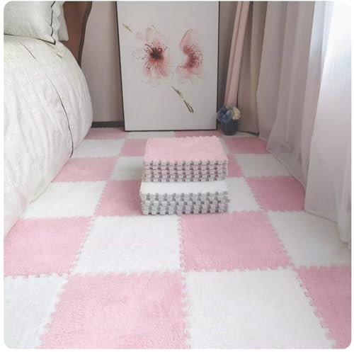 30 stücke 30x30cm DIY Nordic Boden Matte Spleißen Teppich Plüsch Samt Schlafzimmer Zimmer Mädchen Rosa Matte Puzzle plüsch Matten for Kommerziellen Und Zu Hause Decorat(White pink)