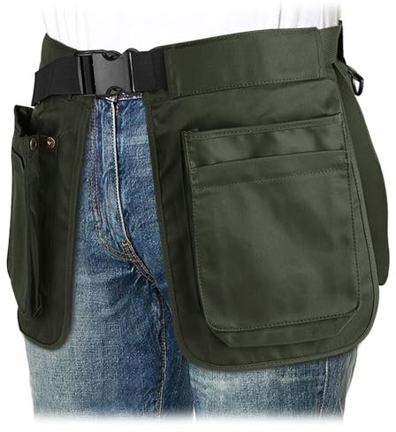 MUCHER Trainingsschürze Hundesport Kellnertasche Arbeitstasche Hippie-Gürteltasche Multifunktions-Hüfttasche aus Stoff Schweißfest Seitliche Gürteltasche für Damen Herren Wandern Trekking (Tiefgrün)