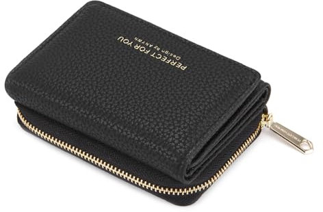 Geldbörse Damen klein, Kleiner Geldbeutel Damen, Elegante Damen Brieftasche mit Große Kapazität, Portemonnaie Damen klein mit Großes Münzfach 33-Schwarz