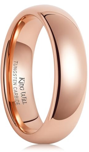 King Will 6mm Rose Gold Plated High Polished Comfort Fit Domed Tungsten Ring Wedding Band O 1/2 (7.5)