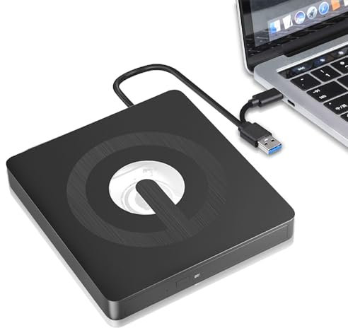 RUOVXWU External CD DVD Drive for Laptop USB 3.0 and Type-C Drive CD DVD +/-RW Burner Rewriter Portable Slim Optical Disc Drive for Laptop PC Mac Windows 11/10/8/7 / XP Linux OS
