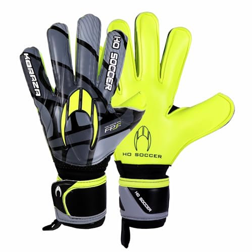 HO Soccer KORAZA Lime Gants de Gardien de But avec Protection des Doigts Amovibles, Unisexe, Adulte, Gris/Citron Vert, Taille 8