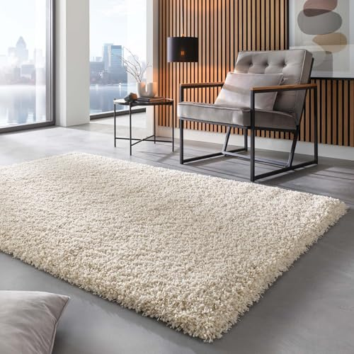 Taracarpet Shaggy Hochflor Langflor Teppich Twilight Luxus Qualität aus Belgien geeignet fürs Wohnzimmer Schlafzimmer und Kinderzimmer 6926 Weiss 160x160 cm