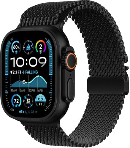 Milanese Loop Band Compatible with Apple Watch Bands Ultra 2/Ultra 49mm 46mm 45mm 44mm 42mm for Men Women, Parachute-style Buckle Mesh Bracelet Strap for iWatch Series 10 9 SE 8 7 6 5 4 3 2