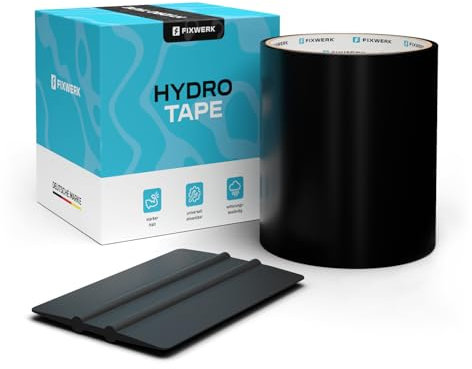 FIXWERK Hydro Tape | Wasserdichtes Reparaturband | selbstklebendes Dichtungsband | Reparatur von Oberflächenrissen für Regenrinnen, Wohnwagen, etc. | 10cm x 150cm (schwarz)