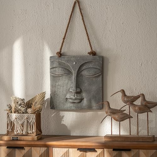 K&L Wall Art 3D Buddha Wandbild Steinoptik Wandskulptur asiatische Feng Shui Deko Wandschild Betonoptik Wandfigur Zen