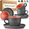 Cosumy Set de 4 Tazas de Espresso con Platillos - 90 ml de Cerámica - Juego de Café Moderno - Gres Grueso con Esmalte Reactivo Hecho a Mano - Mantiene el Calor por Más Tiempo (Rojo)