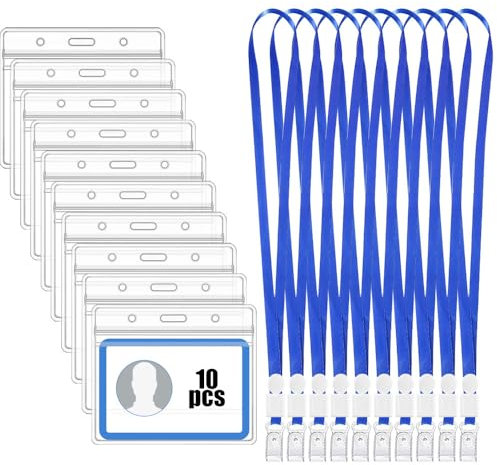 Porte-badges en plastique transparent, 10 Pièces Porte Badge Cordon Tour de Cou avec Lanière pour Porte Badges Dd'Identification étudiants, Adultes, entreprise, exposition
