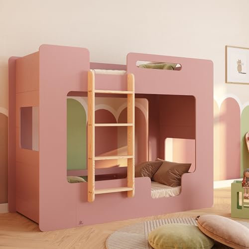smartwood Etagenbett 2 Kinder 90x190 - Rosa - Leiter Links - Hochbett Mimi BL mit Lattenrost & Rausfallschutz für Jungen & Mädchen - Belastbar bis 230 kg