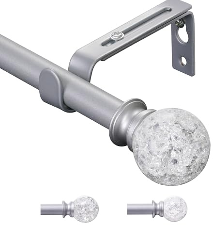 Gardinenstange, 67-107cm Vorhangstange mit Halterungen und Designer-Endkappen, 16mm Dekorative Gardinenstange für Küche, Schlafzimmer, Silber