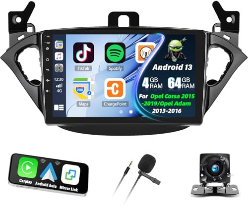 [4G+64G] Autoradio pour Opel Corsa 2015-2019/Opel Adam 2013-2016 avec Carplay Android Auto sans Fil, 9 écran Tactile Radio avec Bluetooth EQ GPS WiFi FM/RDS MirrorLink Split Screen+Caméra de Recul