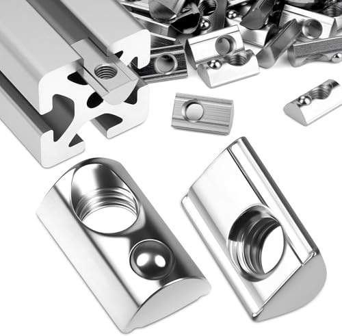 sturiz 50 Stück Nutensteine M3 Nut 6 T Nutsteine Schrauben 20-Serie M3 Aluprofil 20x20 Vernickeltem Kohlenstoffstahl Gleitmutter mit Federkugel für Alu C Profil 3D Drucker CNC Europanorm (Silber)