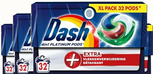 Dash 4in1 PODS – +Extra Fleckenentferner – Waschmittelkapseln – Vorteilspack 4 x 32 Wäschen