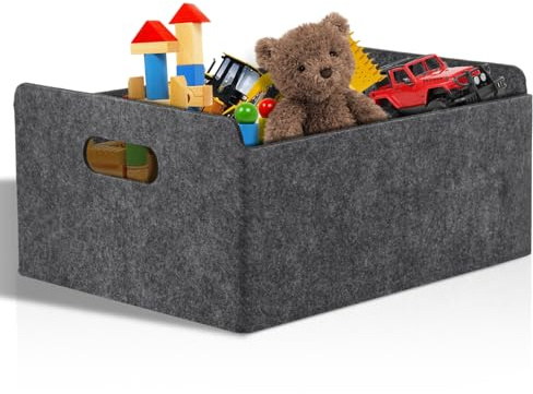 Starvortex Felt Storage Basket, Foldable Fabric Storage Box with Handle, Wardrobe Storage Boxes, Drawer Organiser Clothes, Small Grey Storage Basket for Shelves Bedroom Office