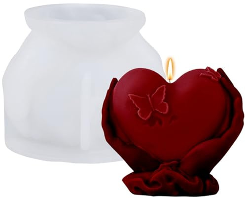 JS MOLD Silikonformen Gießformen,3D Herz Kerzenformen Silikon,DIY Harz Formen Liebe in Deinen Händen,Herz Kerzenformen zum Gießen, für Geburtstag Valentinstag Muttertag (B)