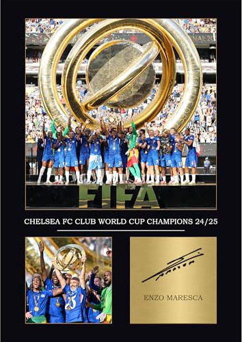 Signed Chelsea Club World Cup Winners A4 Poster Chelsea Gifts For Boys Iconic Football Wall Art for Blues Fans & Collectors Chelsea FC Gifts (Framed)