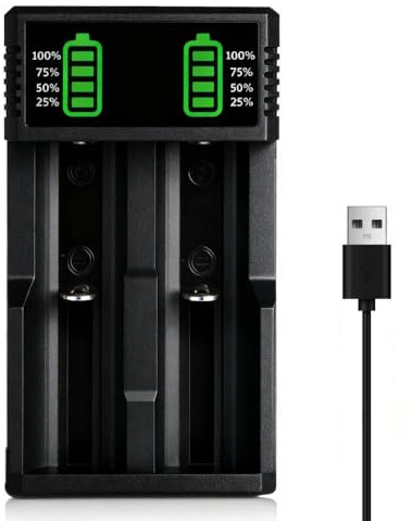 18650 Battery Charger, 2 Bay LCD Display Smart Fast Charging USB Universal Charger, 3.7V Battery Charger for 10440 14500 16340 18350 18500 18700 20700 21700 26650 Li-ion IMR INR ICR Batteries