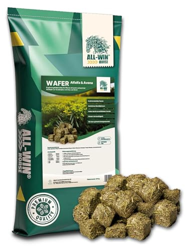 ALL-WIN Horse Wafer Alfalfa + Avena 18 kg | Getreidefreies Pferdefutter ohne Zuckerzusatz | Mit Luzerne & Grünhafer – Fördert Verdauung, Kautätigkeit & Muskelaufbau | Natürliches Ergänzungsfutter