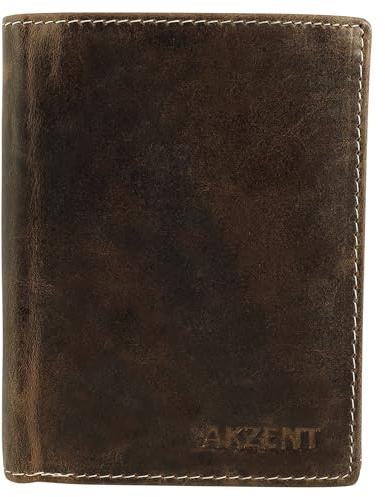Akzent Geldbörse für Herren aus Leder in Braun, Geldbeutel mit Druckknopf in 12,3 x 9,5 x 2 cm