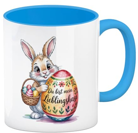 speecheese Kaffeebecher in schwarz Osterhase Du bist mein Lieblingshase | hellblau Ostergeschenk Tasse mit lustigem Spruch für Zuhause oder Büro