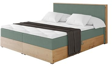 ALTDECOR Boxspringbett mit Matratze und Lattenrost, Topper, Polsterbett mit Bettkasten, Bett mit Stauraum H4-Matratze, Doppelbett, Boxbett - LOLLI9 Grün 200x200