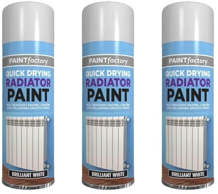 Paint Factory Quick Drying Radiator Spray Paint, Brilliant White, Satin Finish, Heat Resistant Enamel, 400ml, Pack of 3