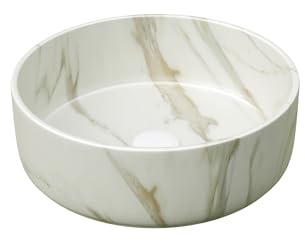 Generisch Lavabo rotondo in ceramica, 36 cm, bianco opaco, con motivo a grani di pietra, solo lavandino, senza rubinetto e mobiletto, resistente alle macchie, per bagno, cucina, piani di lavoro
