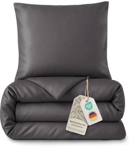LAYNENBURG Premium Lyocell Bettwäsche in 135x200 + Kissenbezug 80x80 cm - 100% Lyocell Tencel aus u.a Eukalyptus – Oeko-TEX 100 - kühlende Sommer-Bettwäsche mit Reißverschluss (anthrazit)