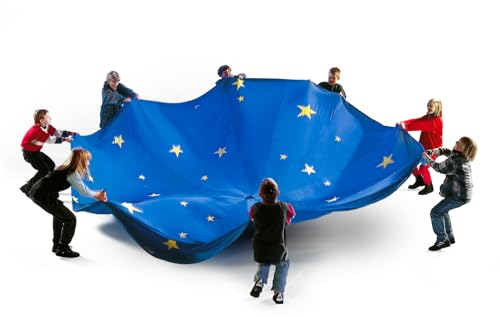 Sport-Thieme Schwungtuch Sternenhimmel | Mit aufgedruckten Sternen | Ausschnitt in der Mitte | Ohne Schlaufen | Inkl. Packsack mit Spielanleitungen | 200 cm Durchmesser | Blau