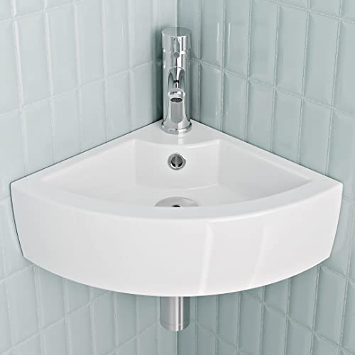 Home Supplies Modern Design Bathroom Wash Basin Sink Corner Wall-Mounted White Cloakroom Ceramic Basin for Bathroom and Toilets (13.5x43.5x32) (HxWxD)