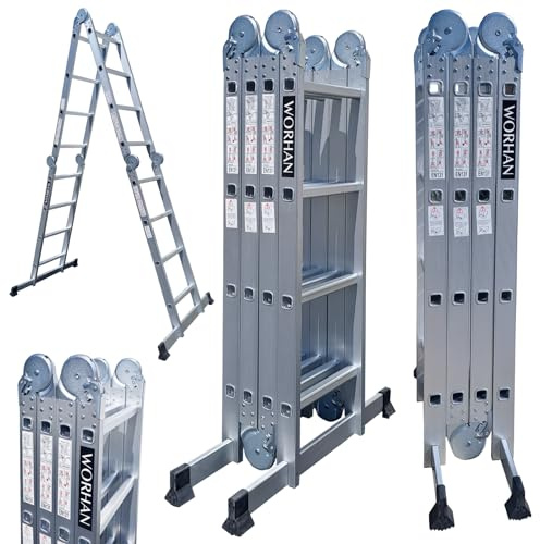 WORHAN Échelle de 4.6m Aluminium Multifonction Modèle de Grosse CHARNIÈRE Polyvalente Escabeau Échafaudage Multi-Usage ALU Modulable Pliable KS4.6