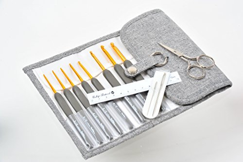 Gift SET TULIP ETIMO Cushion Grip Gold 8 Crochet Hooks Royal Silver TES-002 by Tulip