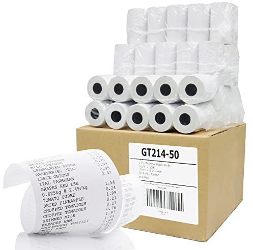 Gorilla Supply Lot de 50 rouleaux de papier thermique pour reçus 0,7 x 15,2 m, compatible avec tous les terminaux de carte de crédit, Verifone VX520 Ingenico ICT220 ICT250 FD400, sans BPA, 50 rouleaux