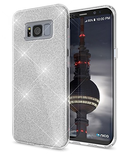 NALIA Glitzerhülle für Samsung Galaxy S8 - Grip - Hülle, Silber