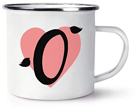 Letter O Heart Alphabet Retro Enamel Mug Cup
