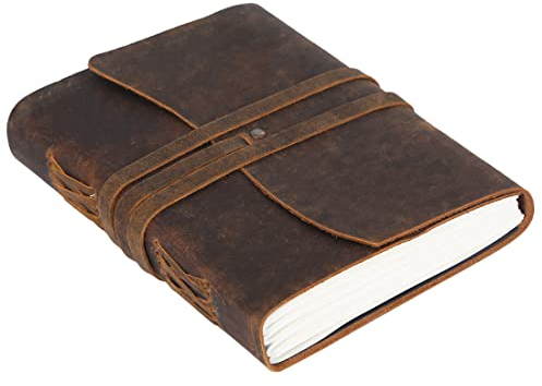 Handmade Leather Diary/Writing Notebook, Diary/Bound, Daily Notepad for Men and Women, Unlined Paper, Medium, Writing Pad, Gift for Artist, Sketching (7 X 5)