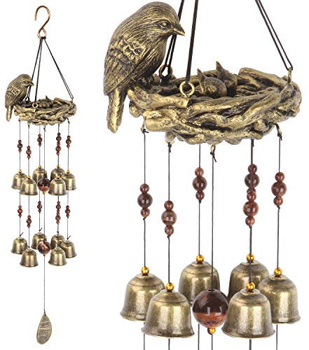 Gardenvy - Carillon à vent avec des clochettes pour décoration extérieure de jardin et de maison - Oiseaux Bird Nest