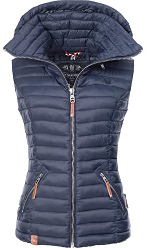Navahoo Damen Übergangsjacke leichte Steppweste mit Abnehmbarer Kapuze Shadaa Navy Gr. S