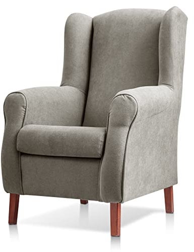 Sillon orejero Carla tapizado en Tela Antimanchas Color Gris (104 x 77 x 75 cm). Butaca de Salon o Dormitorio, para Leer, Ver la TV o para Lactancia