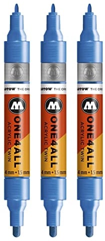 Molotow One4All Acrylic Twin Marker (Strichstärke 1.5 mm und 4 mm, hochdeckend und permanent) 3 Stück Farbe 224 metallic blau