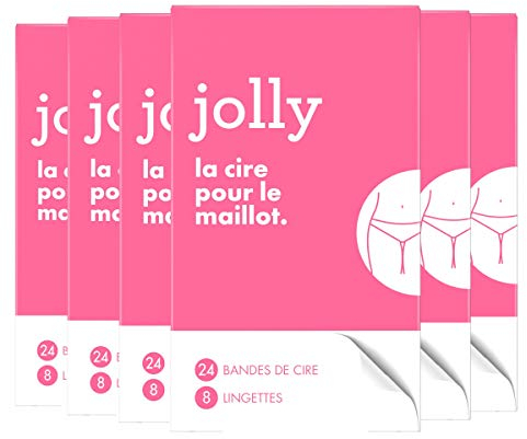Jolly Bandes de Cire Maillot pour Femme et Lingettes de Finition, Peau Douce en 1 Application, Testées sous Contrôle Dermatologique (6x24 bandes)