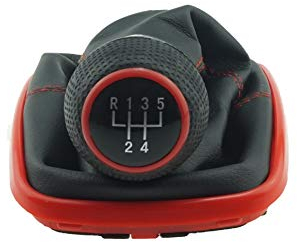 DoLED Schaltsack Schaltknauf roter Rahmen rote Naht rote Kappe 5 Gang für 23 mm Schaltgestänge kompatibel/Ersatzteil für Golf 4 Bora