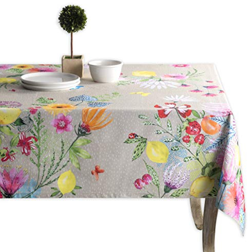 Maison d' Hermine Tischdecke, 100% Baumwolle 140cm x 180cm waschbare, quadratische Tischdecke, dekorative Oster-Tischdecke für Essen, Buffetpartys und Camping, Jardin D'Ete - Fog – Frühling/Sommer