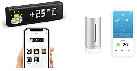 LaMetric Time WLAN Tischuhr Schwarz Alarmzeiten 1 & Netatmo Zusätzliches Modul für Wetterstation, Silber - Netatmo, NIM01-WW